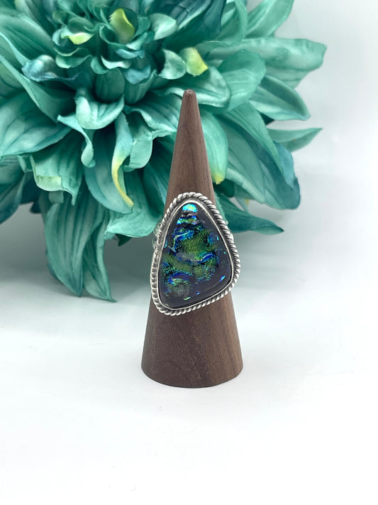 Adjusts Bigger 2 Sizes 9.0 Dichroic Glass Ring