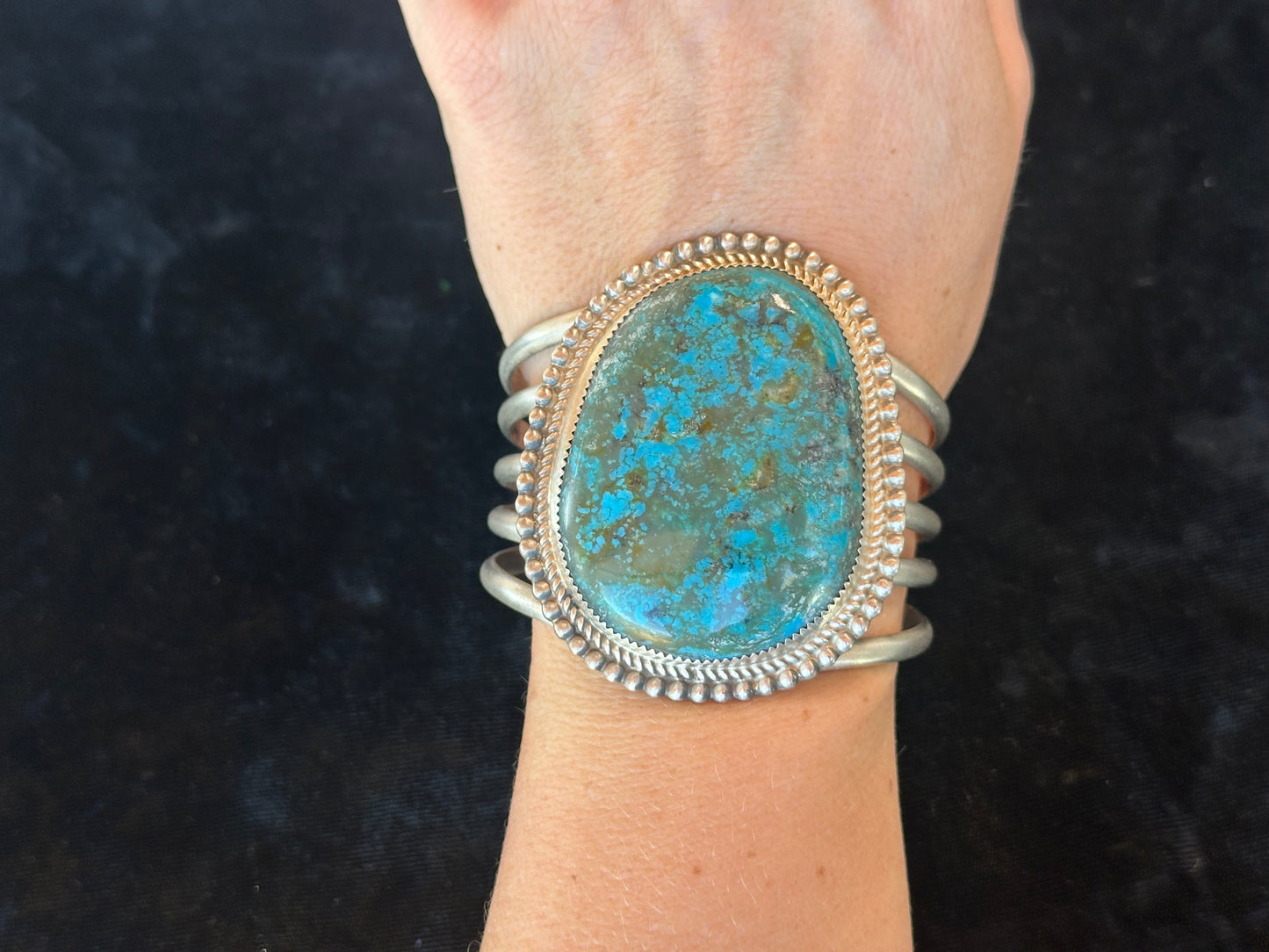 Campitos Turquoise Cuff Bracelet by Leslie Nez