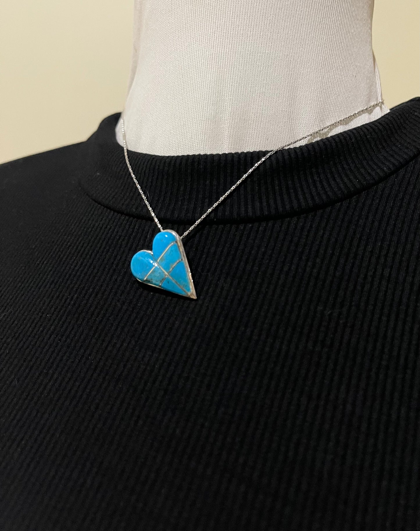 16" Turquoise Inlay Heart Necklace by Terrance Panteach & Tammy Johnson, Zuni