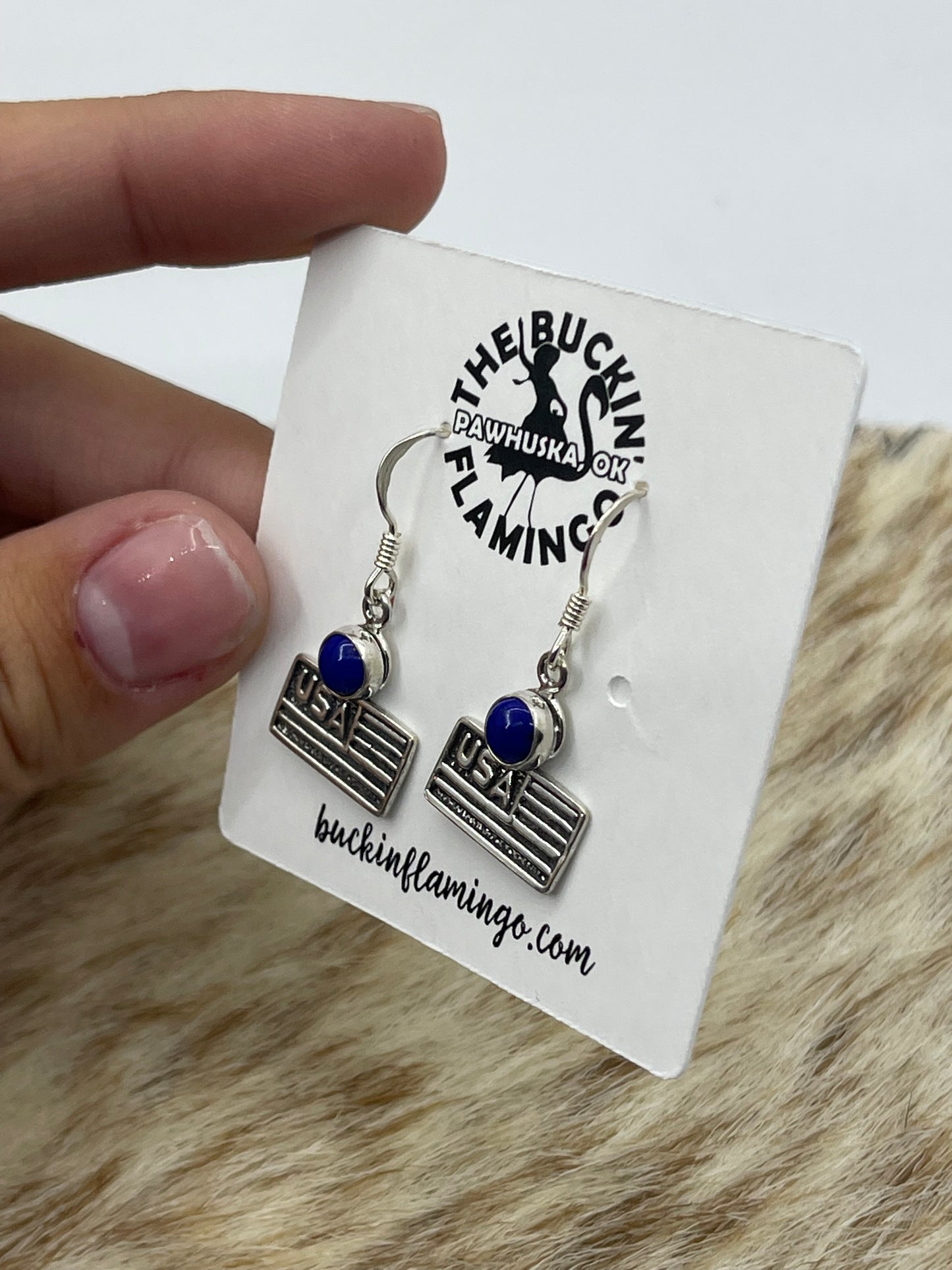 Lapis American Flag dangle Earrings