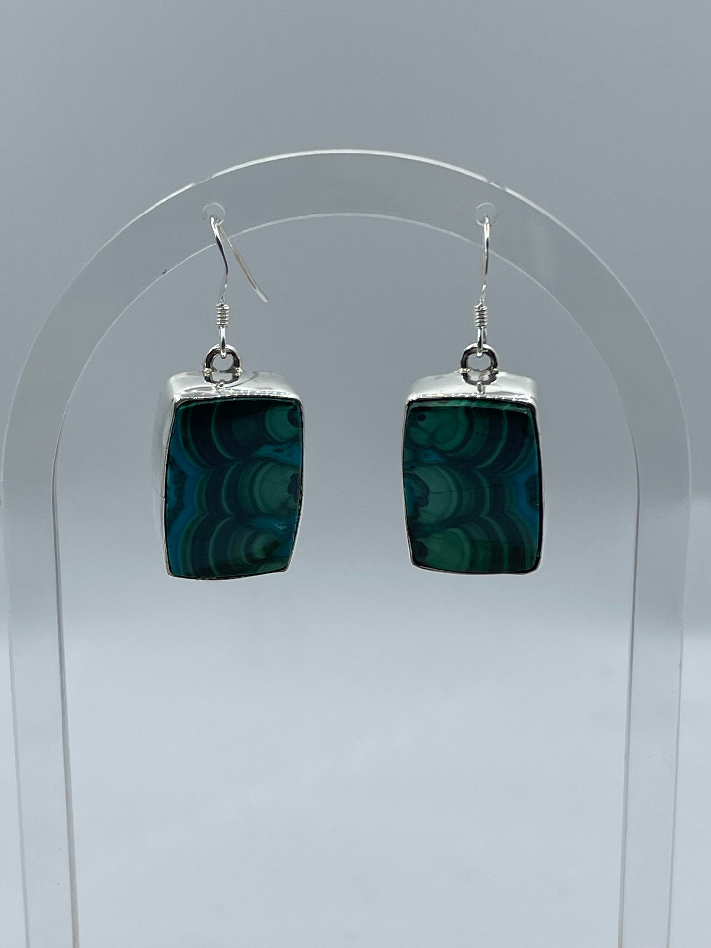 Malachite Chrysocolla Dangle Earrings by Alice Johnson, Navajo