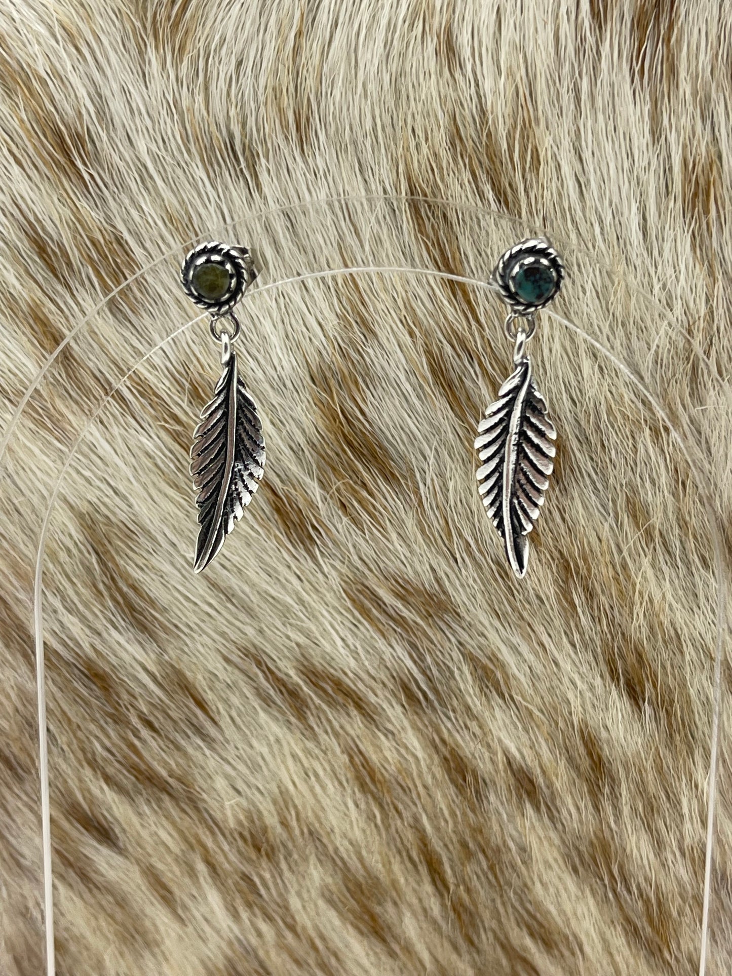 Turquoise Post Dangle Feather Earrings