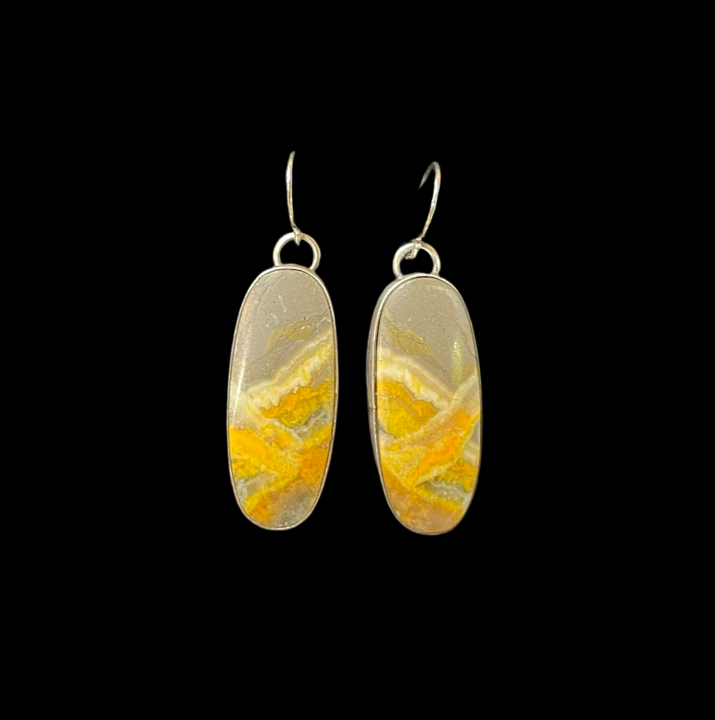 Bumblebee Jasper Oval Hook Dangle Earrings by Johnny Dixon, Navajo