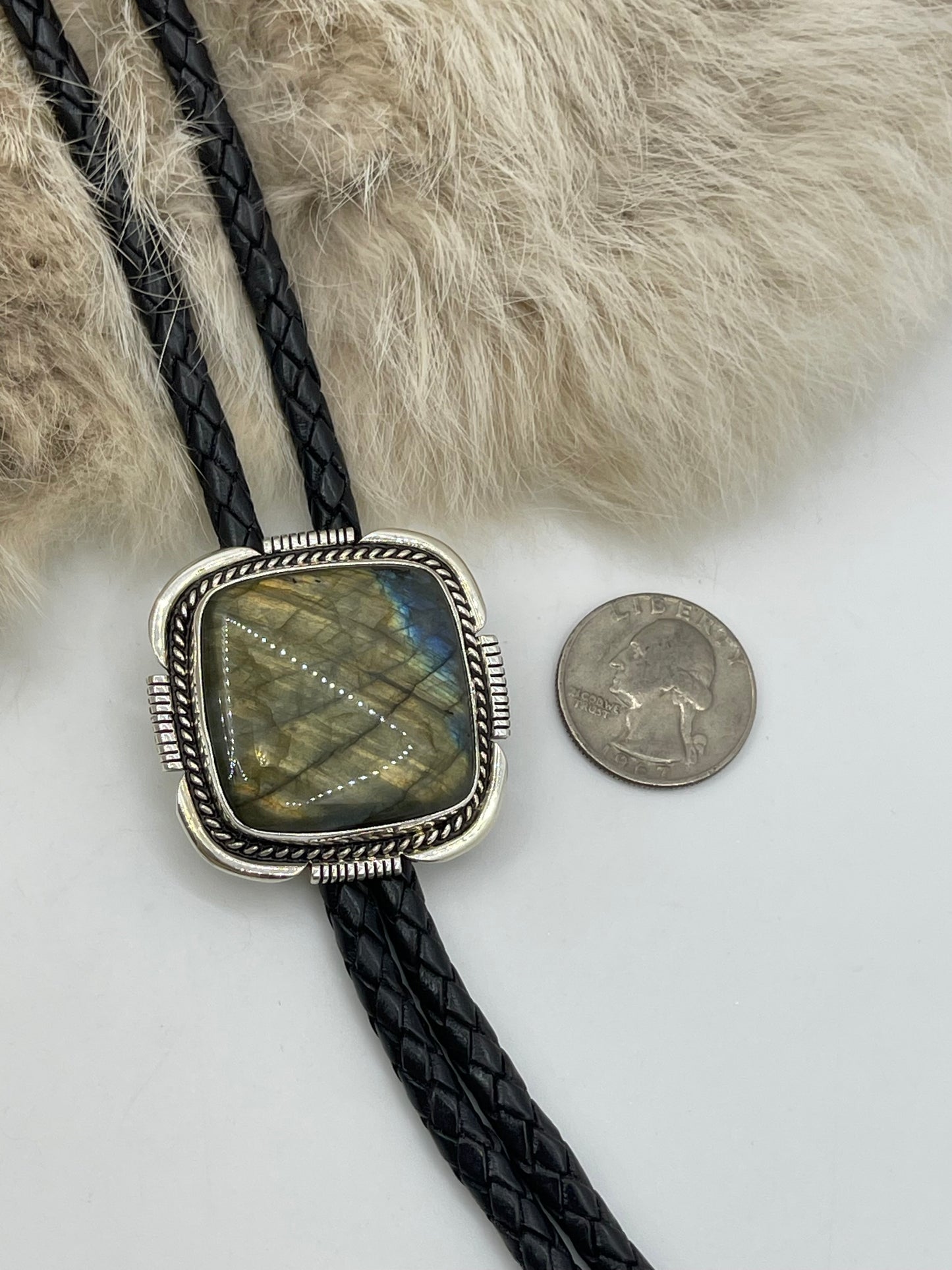 Square Labradorite Bolo Tie by Joelias Draper, Navajo