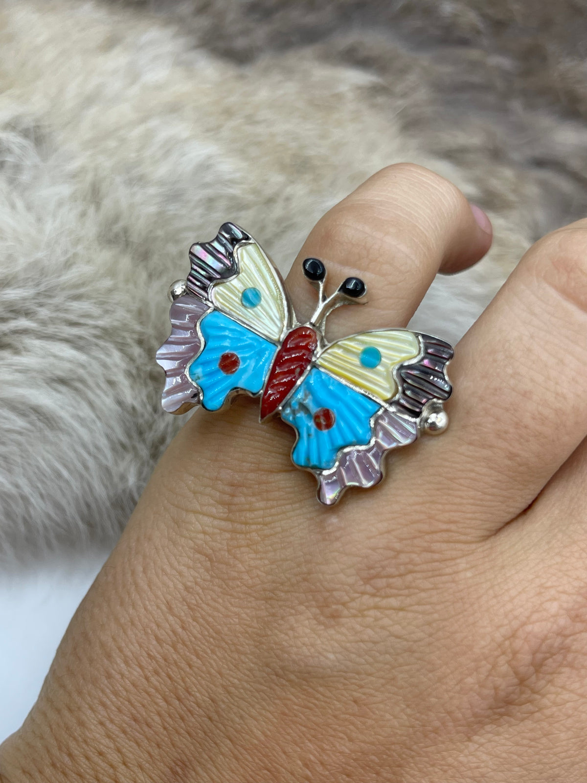 6.0 Inlay Butterfly Ring by Tamara Pinto, Zuni