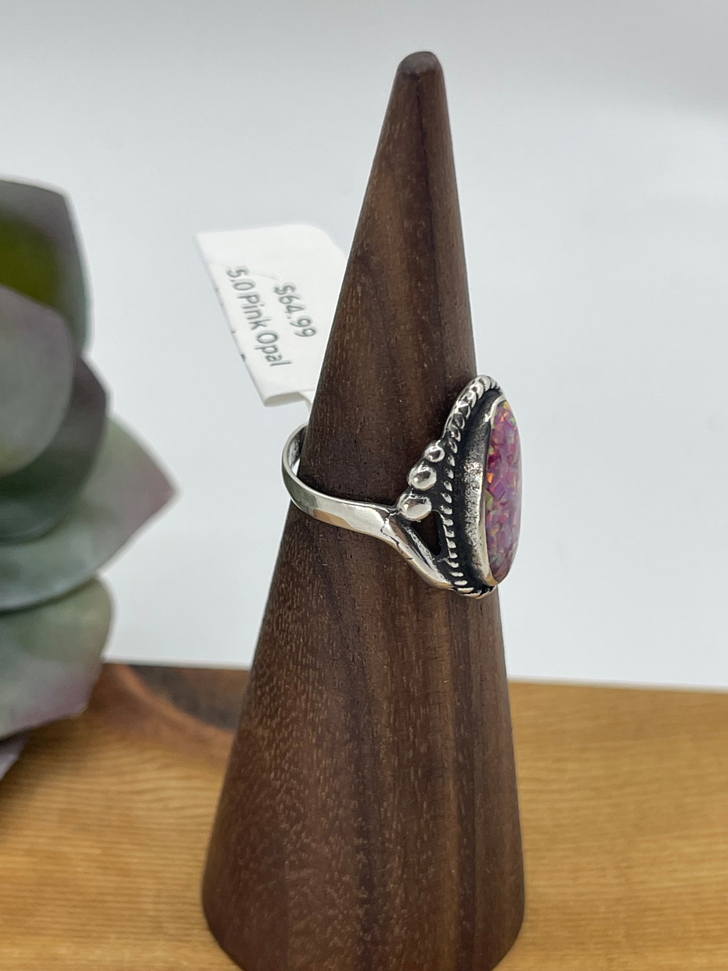 5.0 Pink Opal Oval ring by Running Bear, Navajo
