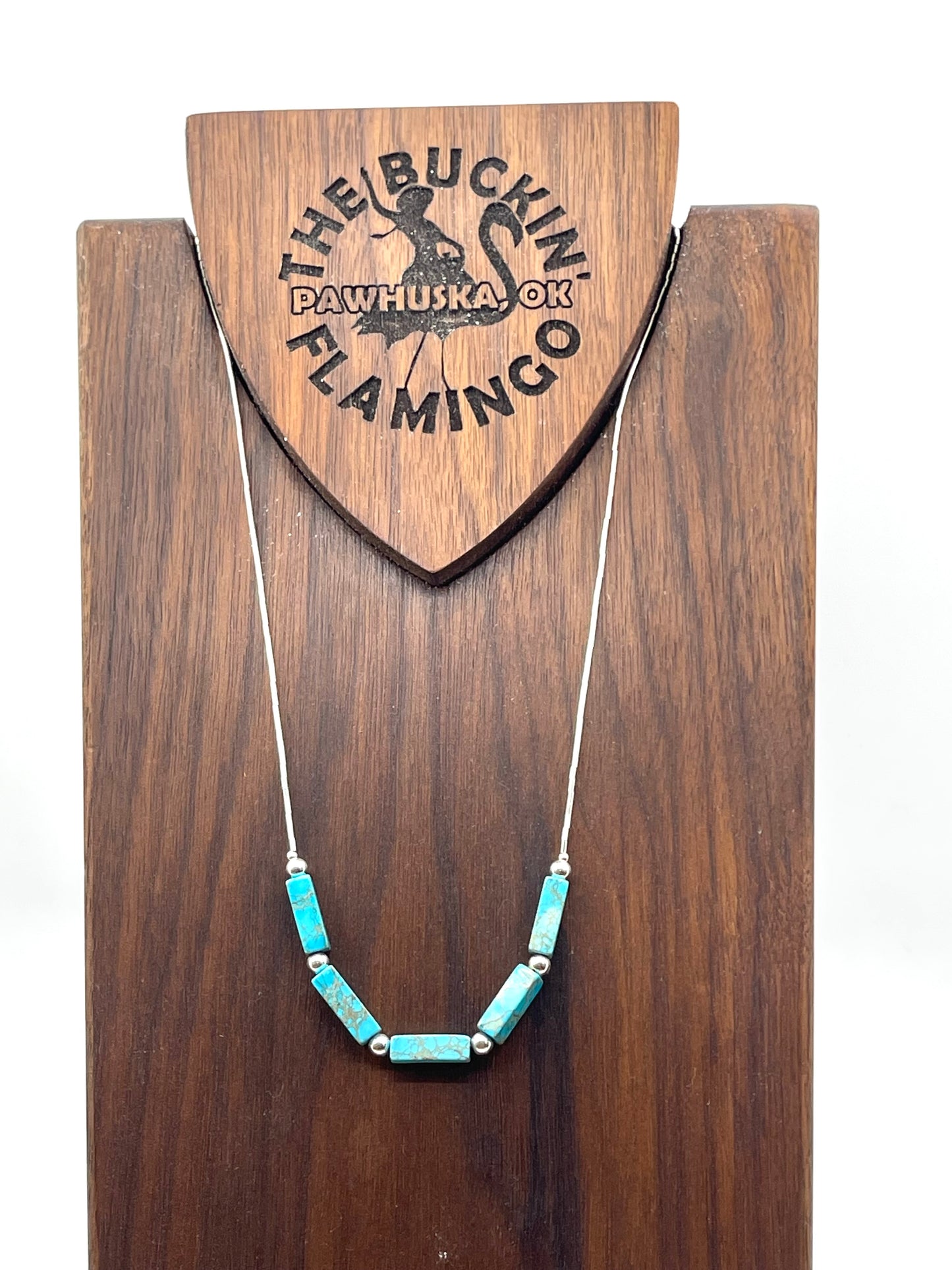 18 Inch Square Turquoise Beads on Liquid Silver Necklace