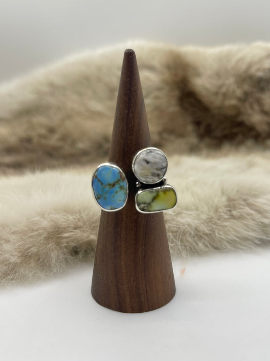 8.0 3 Stone Semi-Adjustable Ring Golden Hills & Palomino Turquoise