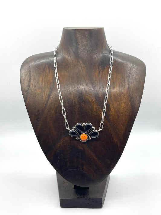 16” Half Cluster Black Onyx & Orange Spiny