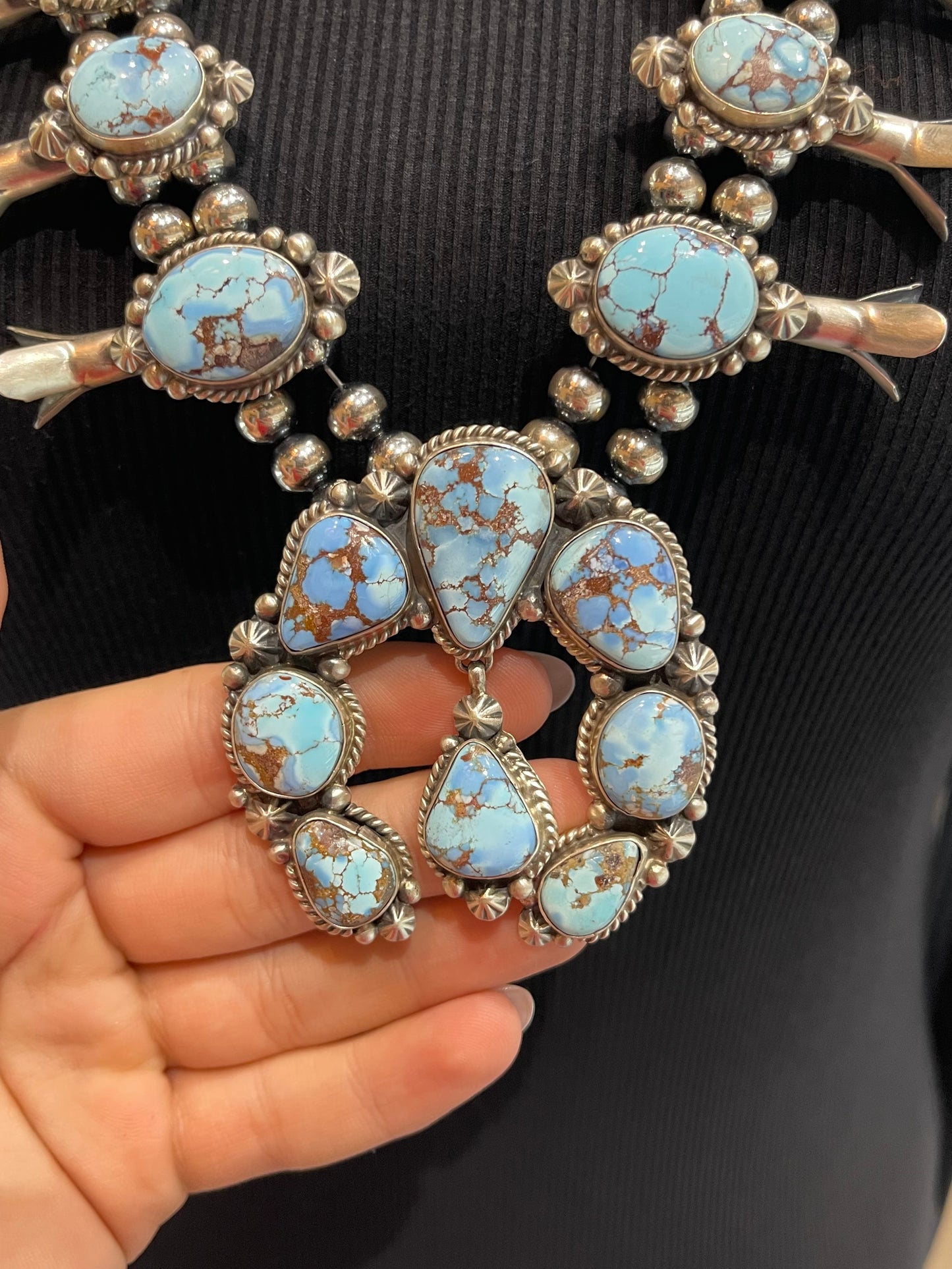 26" Golden Hills Squash Blossom with Earrings by Elouise Kee, Navajo
