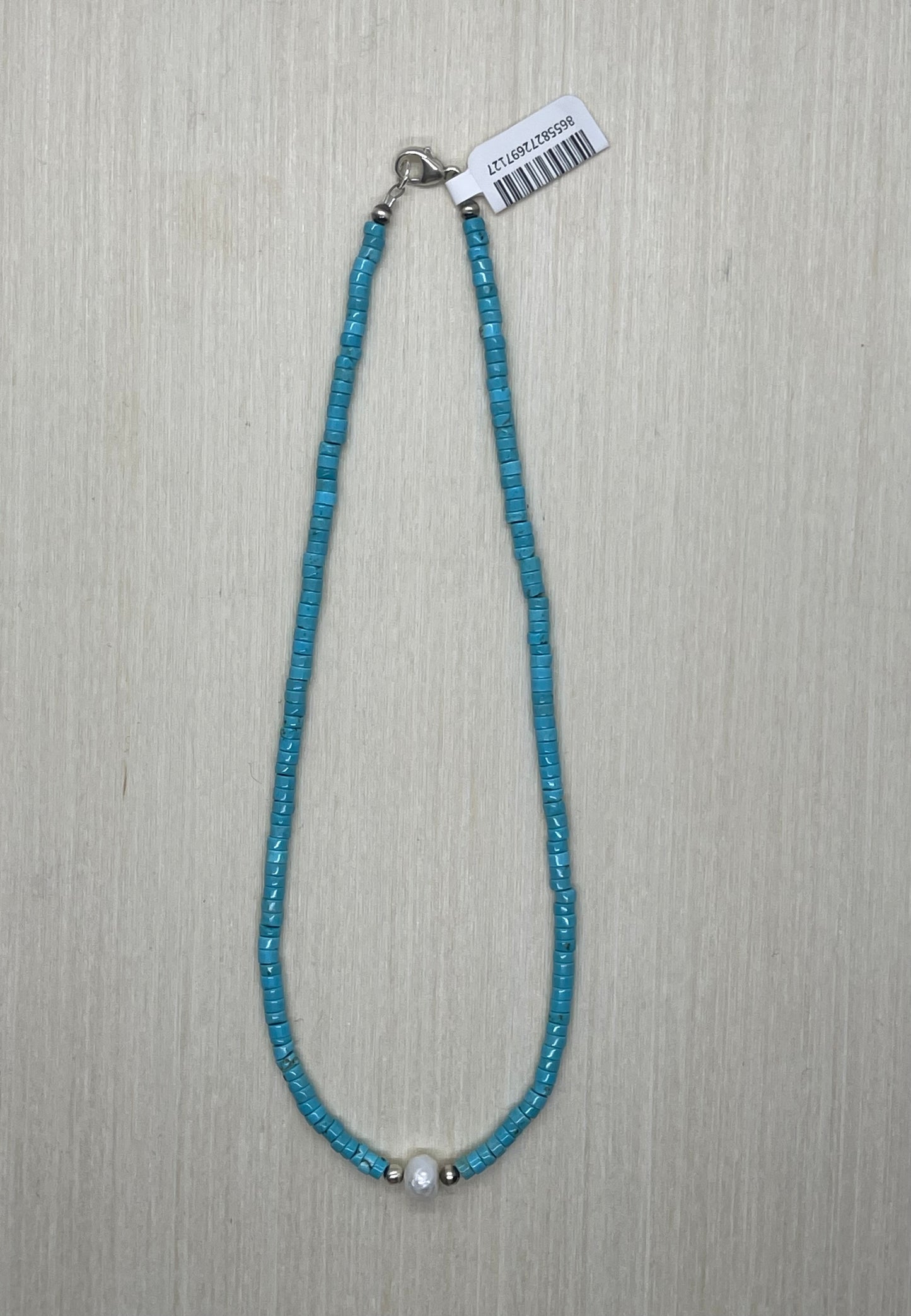 16" Turquoise Heishi Beads with Fresh Water Pearl
