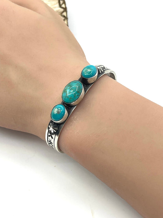 6"-7.25" 3 Stone Turquoise Stacker Cuff by Rick Enriquez, Navajo