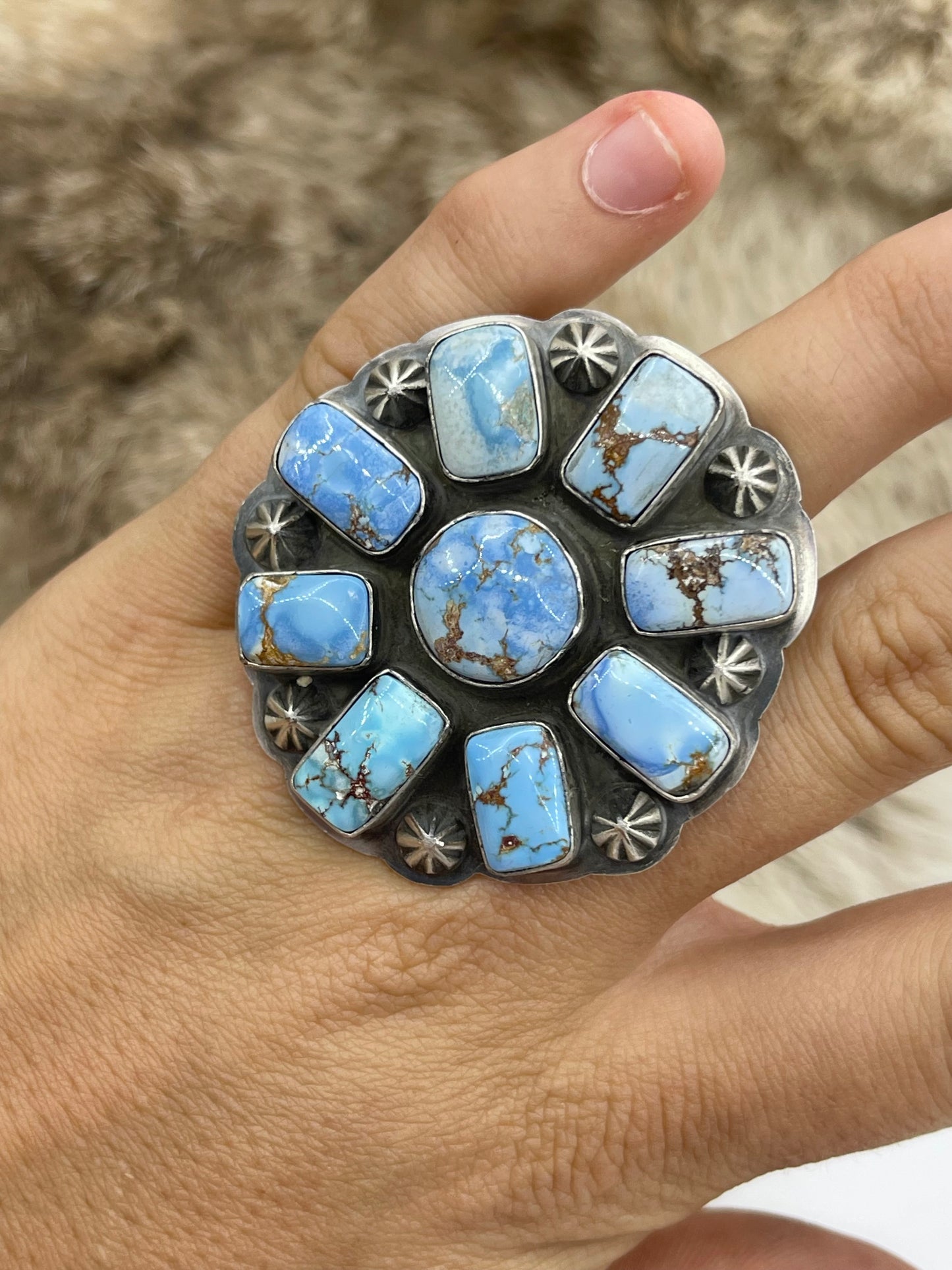 Adjustable (6.0-10.0) Golden Hills Turquoise Cluster Ring by Gabby Jurado, Mexican