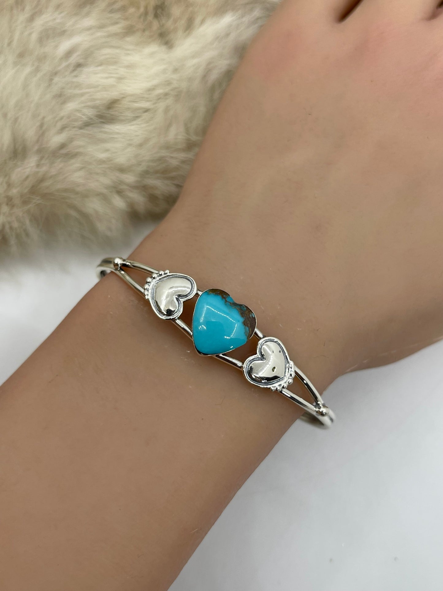 5.5”-7.25” Blue Turquoise Heart Cuff by Sadie Jim, Navajo