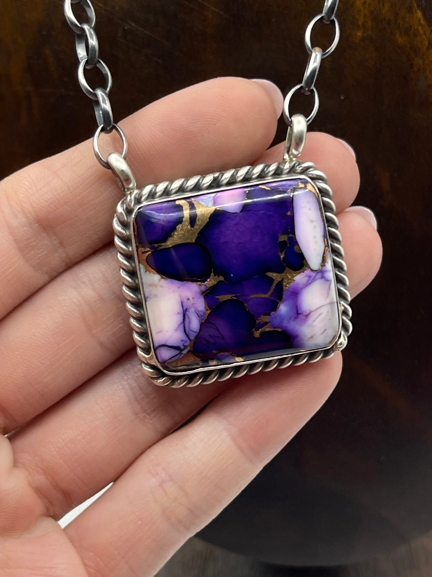 LOT 24 5/24 18" Lavender Dahlia Square Necklace by Augustine Largo, Navajo