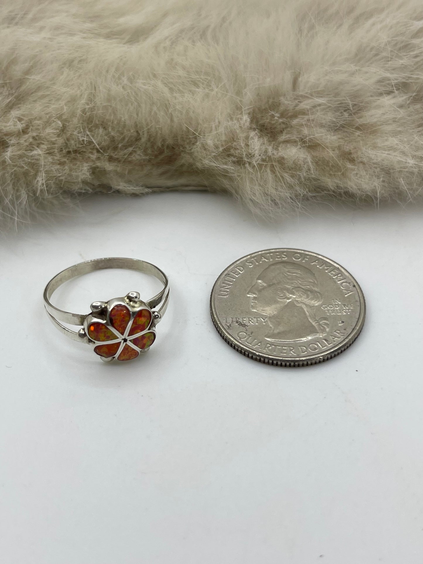 8.0 Orange Opal Ring by Bernadette Hattie, Zuni