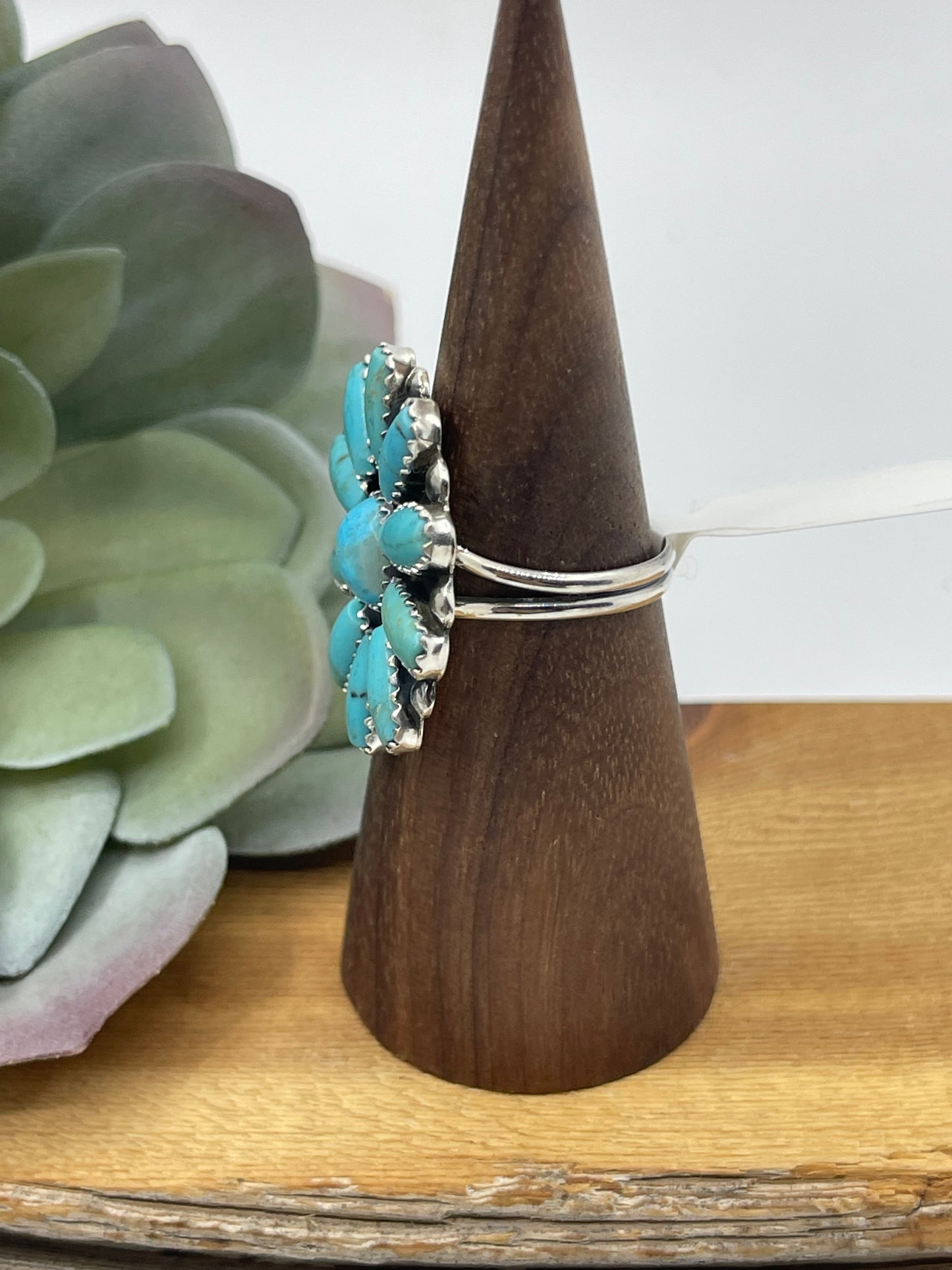 8.5 Turquoise Cluster Ring by Cordell Wilson, Navajo