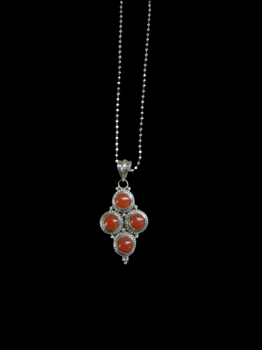 18" Four Stone Red Coral Necklace