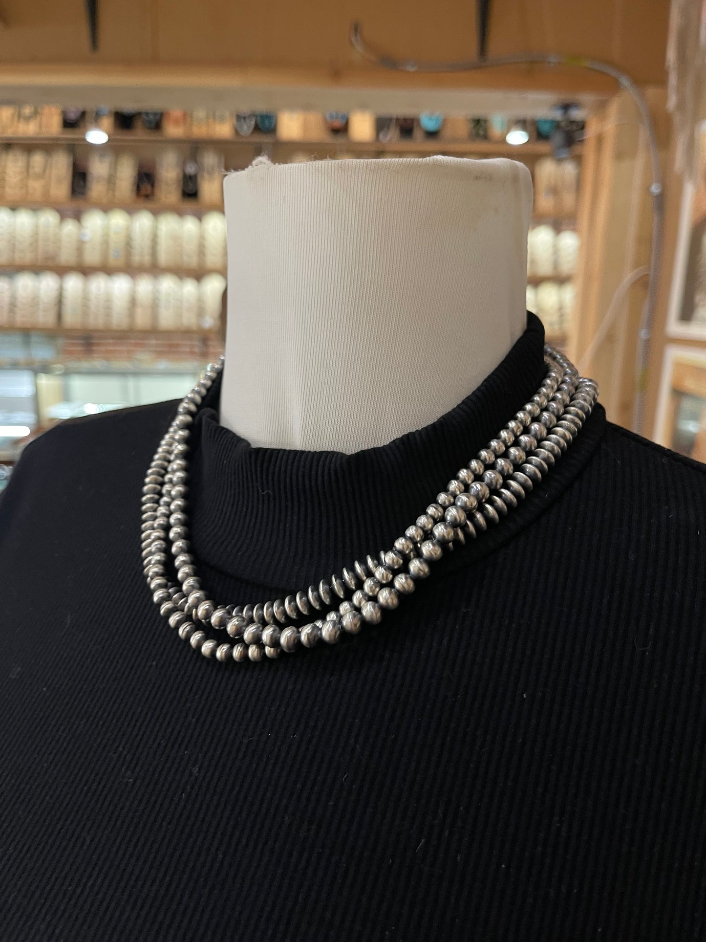 18" 3 Strand 5mm-7mm Handmade Navajo Pearls Necklace by Dorinda Mariano, Navajo