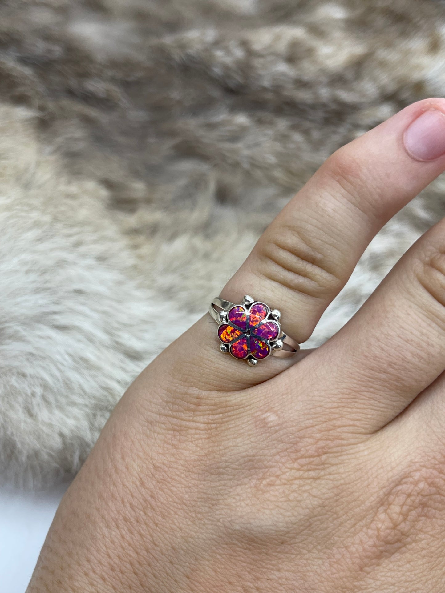 6.0 Pink Opal Ring by Bernadette Hattie, Zuni