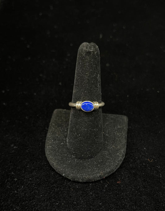 8.0 Dainty Lapis and Sterling Silver Ring