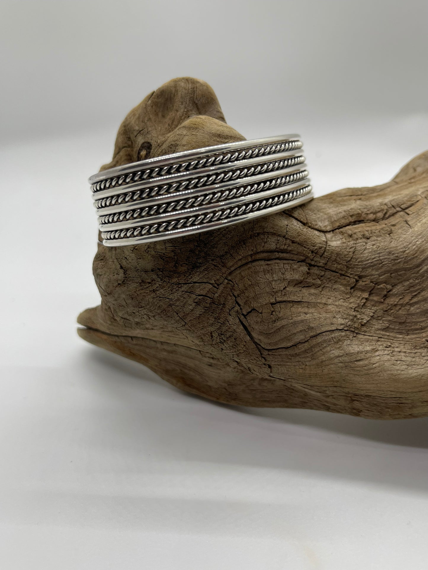 5 3/4"-7" 9 Wire Sterling Silver Twisted Cuff by Elaine Tahe, Navajo