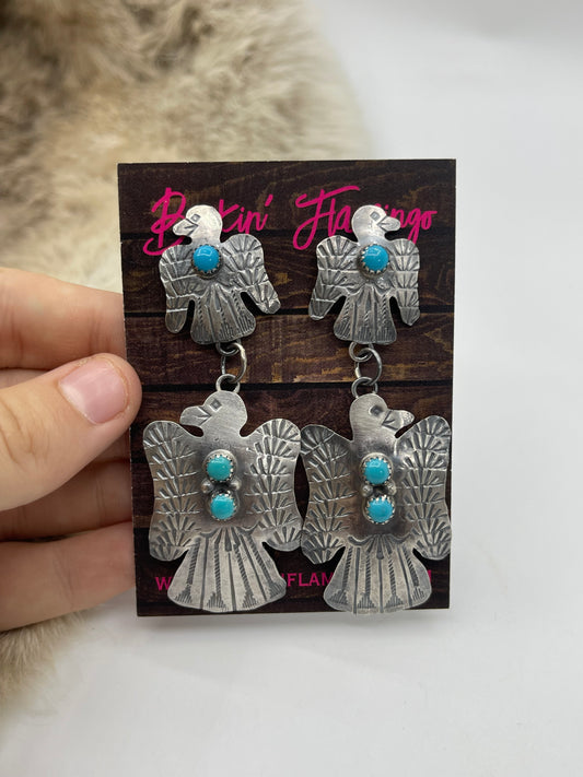 Double Dangle Post Thunderbird Earrings by Gabrielle Yazzie, Navajo