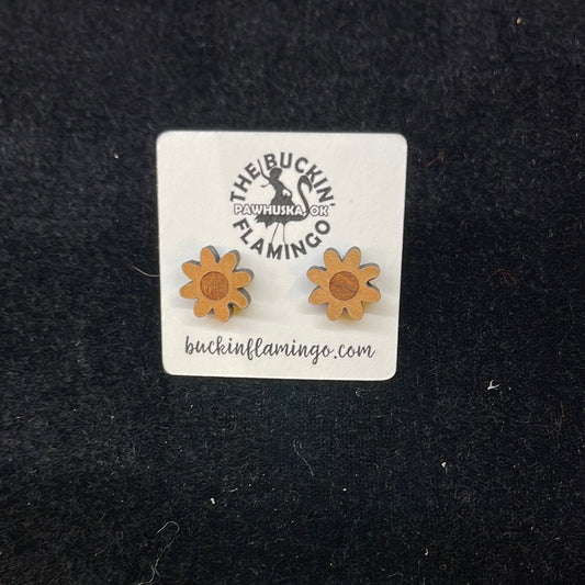 Hand Crafted Wood Sunflower Earrings
