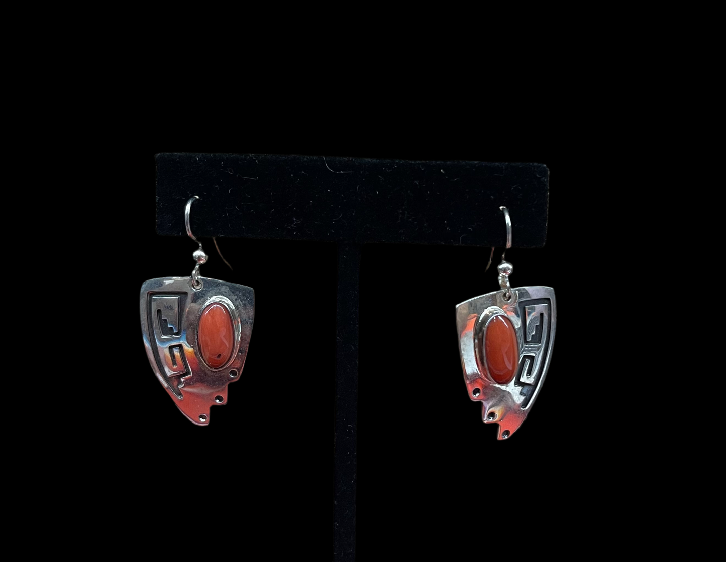 Red Coral Stamped Sterling Silver Arrowhead Hook Earrings by Everett & Mary Teller, Navajo (Copy)