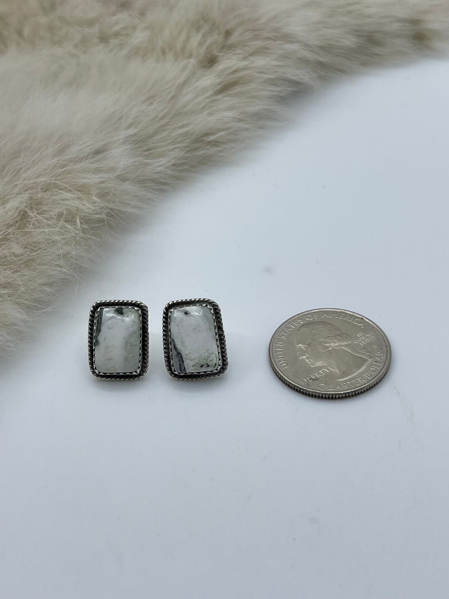 White Buffalo Post at Top Earrings by Virginia Becenti, Navajo
