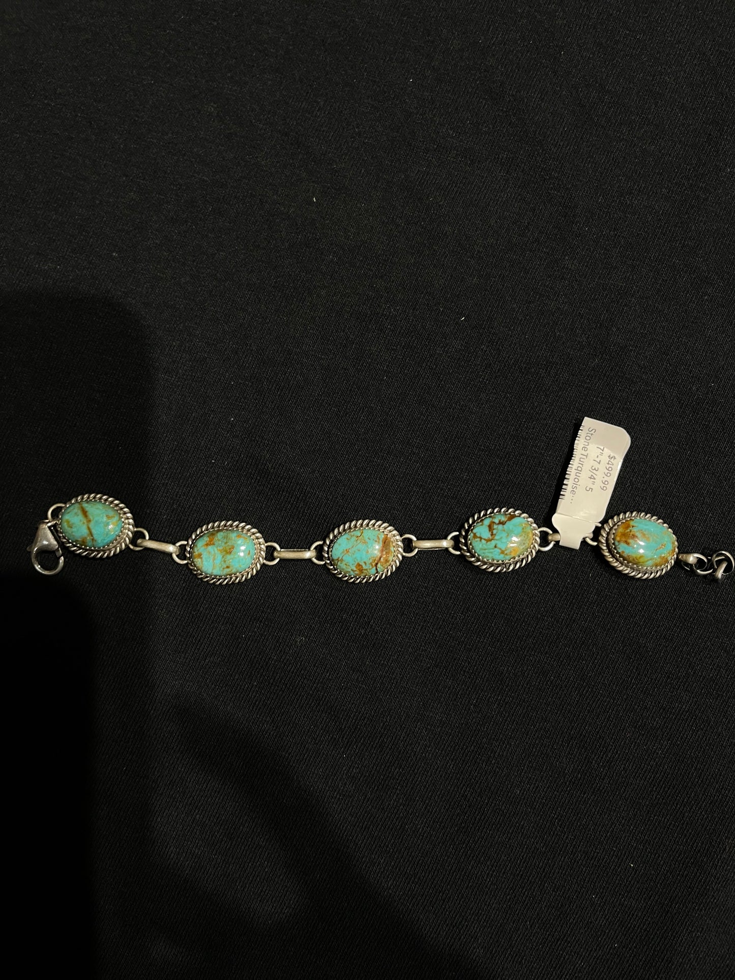 7"-7 3/4" 5 Stone Turquoise Bracelet by Freda Martinez, Navajo