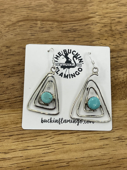 LOT 49 1/11 Turquoise Triangle Spiral Dangle Earrings by Ryntanna Yazzie, Navajo