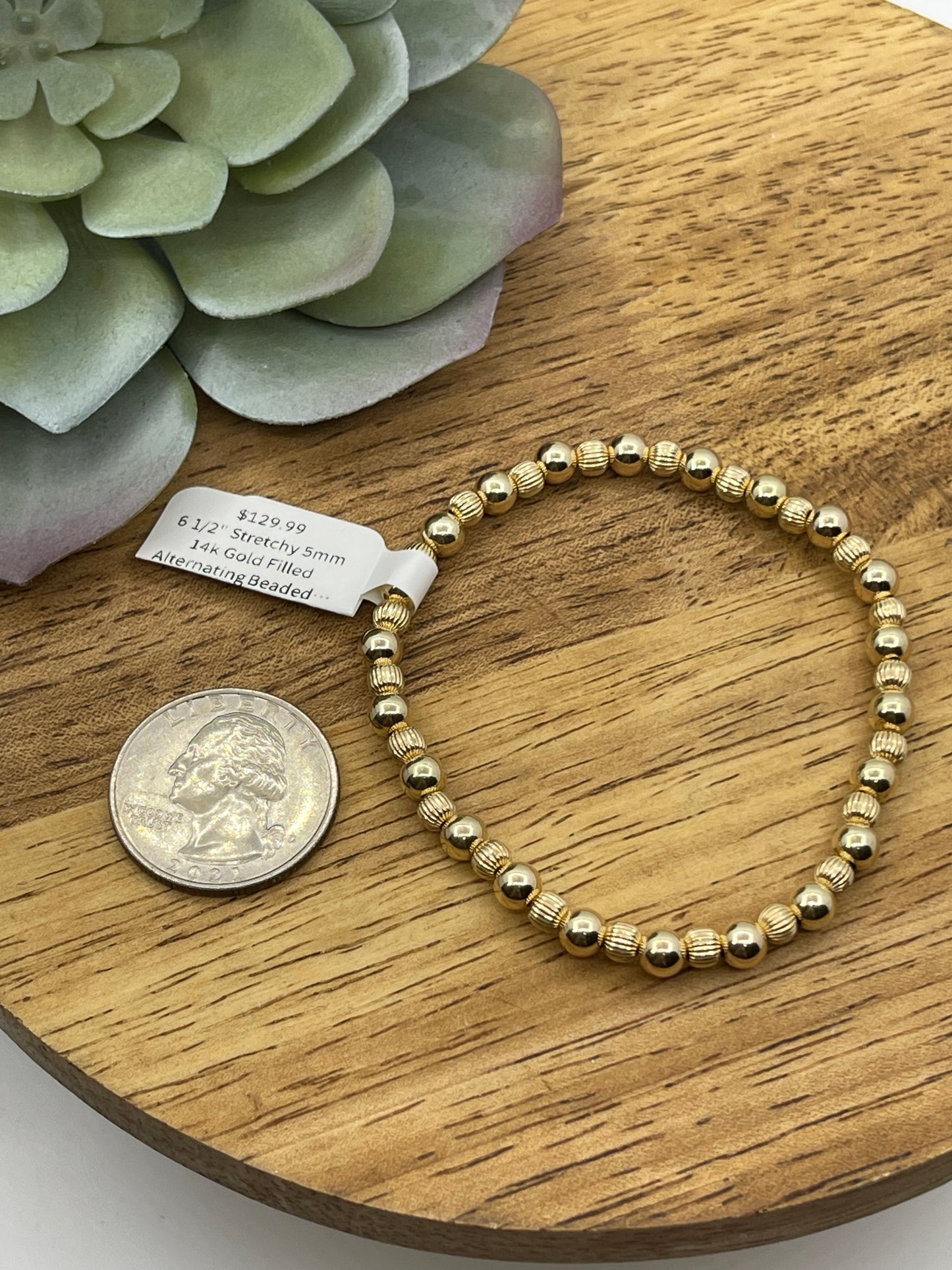 Stretchy 14k Gold Filled Alternating Beaded Bracelet (6.5" 5mm)