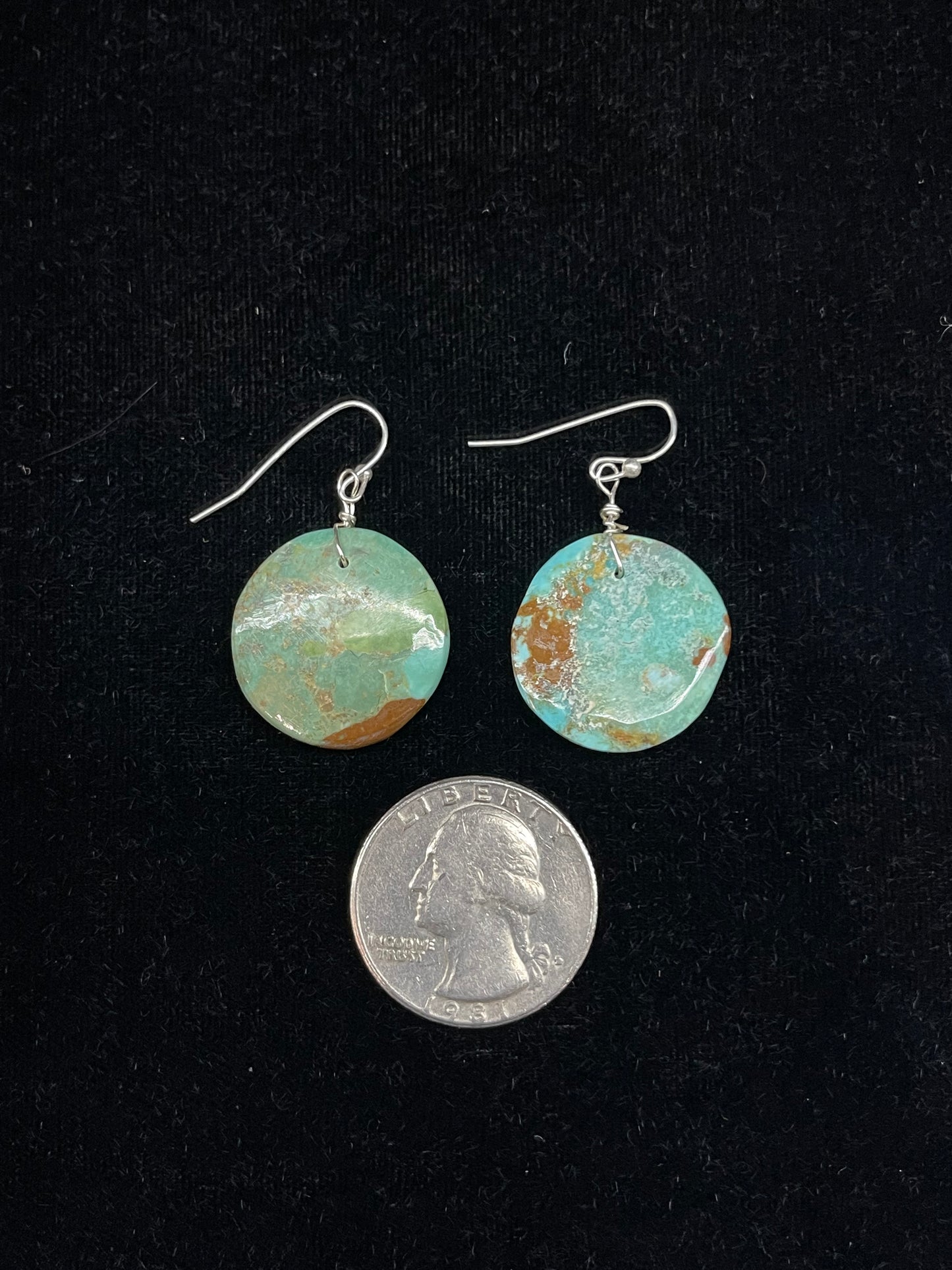 Turquoise Circle Dangle Earrings by Joe and Joann Garcia, Santo Domingo