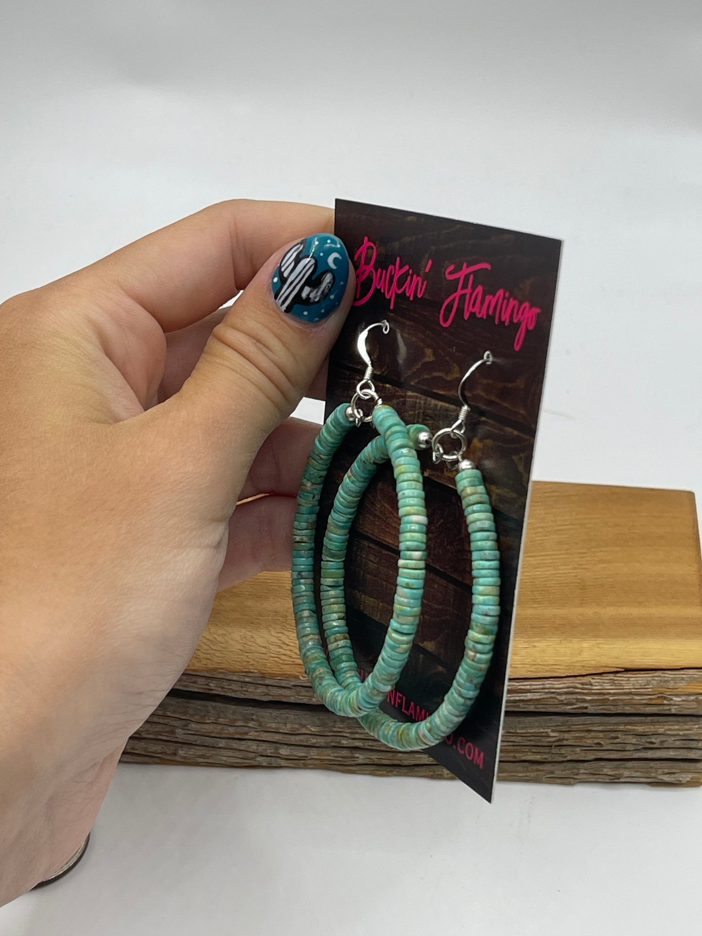 LOT 52 5/31 Royston Turquoise Heishi Beaded Dangle Hoop Earrings, Santo Domingo
