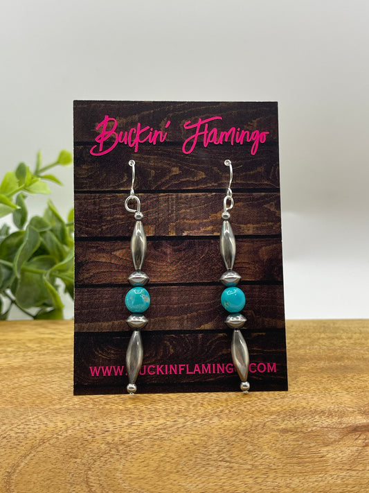 Navajo Style Pearls with Turquoise Nugget Earrings