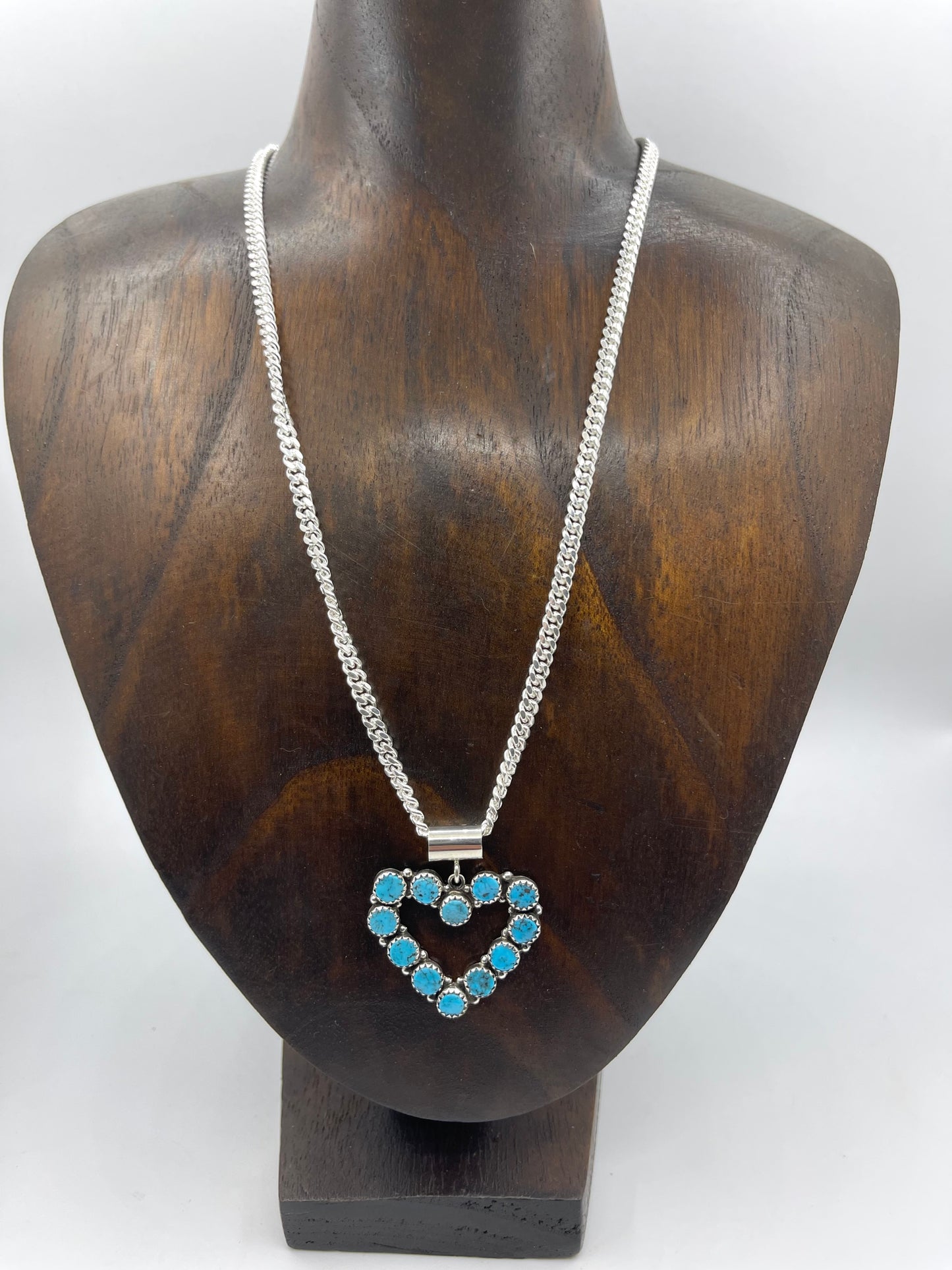18" Turquoise Heart Pendant Necklace with a 5mm Bale by Martin Perry, Navajo