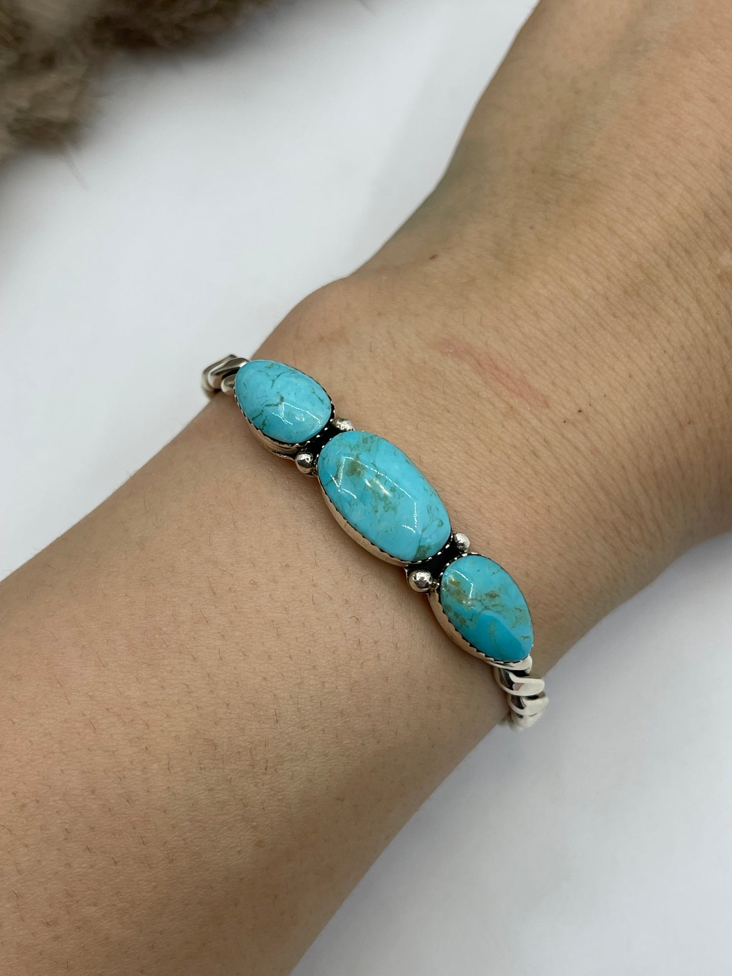3 Stone Kingman Turquoise by Sadie Jim, Navajo