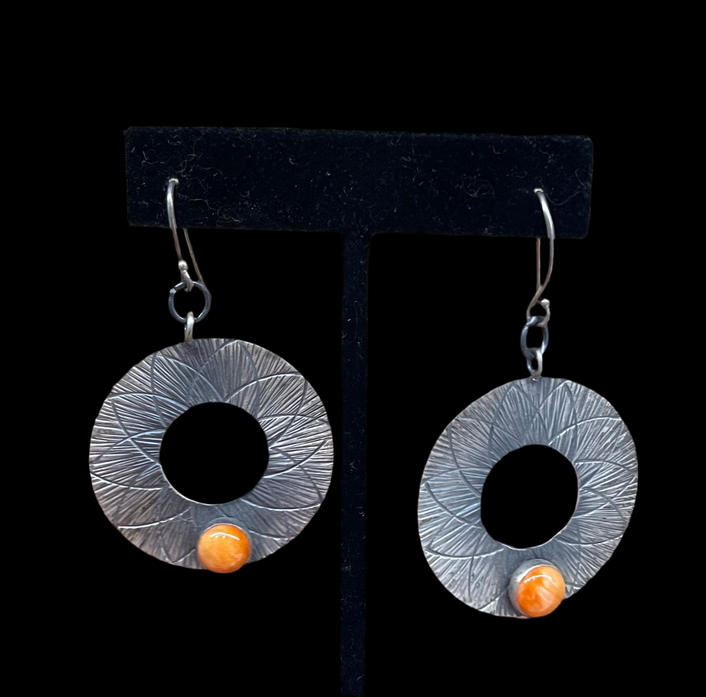 Orange Spiny Oyster Cabochon on Hook Dangle Earrings