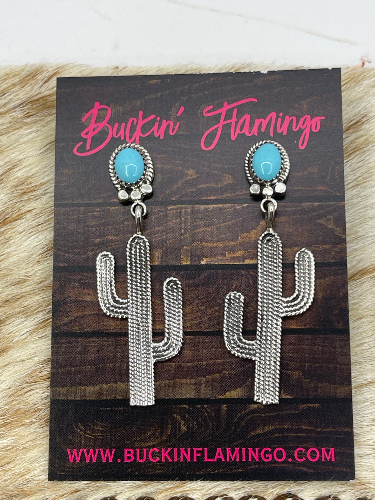 Turquoise Post Dangle Cactus Earrings by Annie Spencer, Navajo