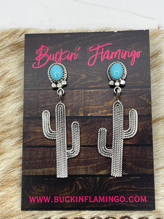 Turquoise Post Dangle Cactus Earrings by Annie Spencer, Navajo