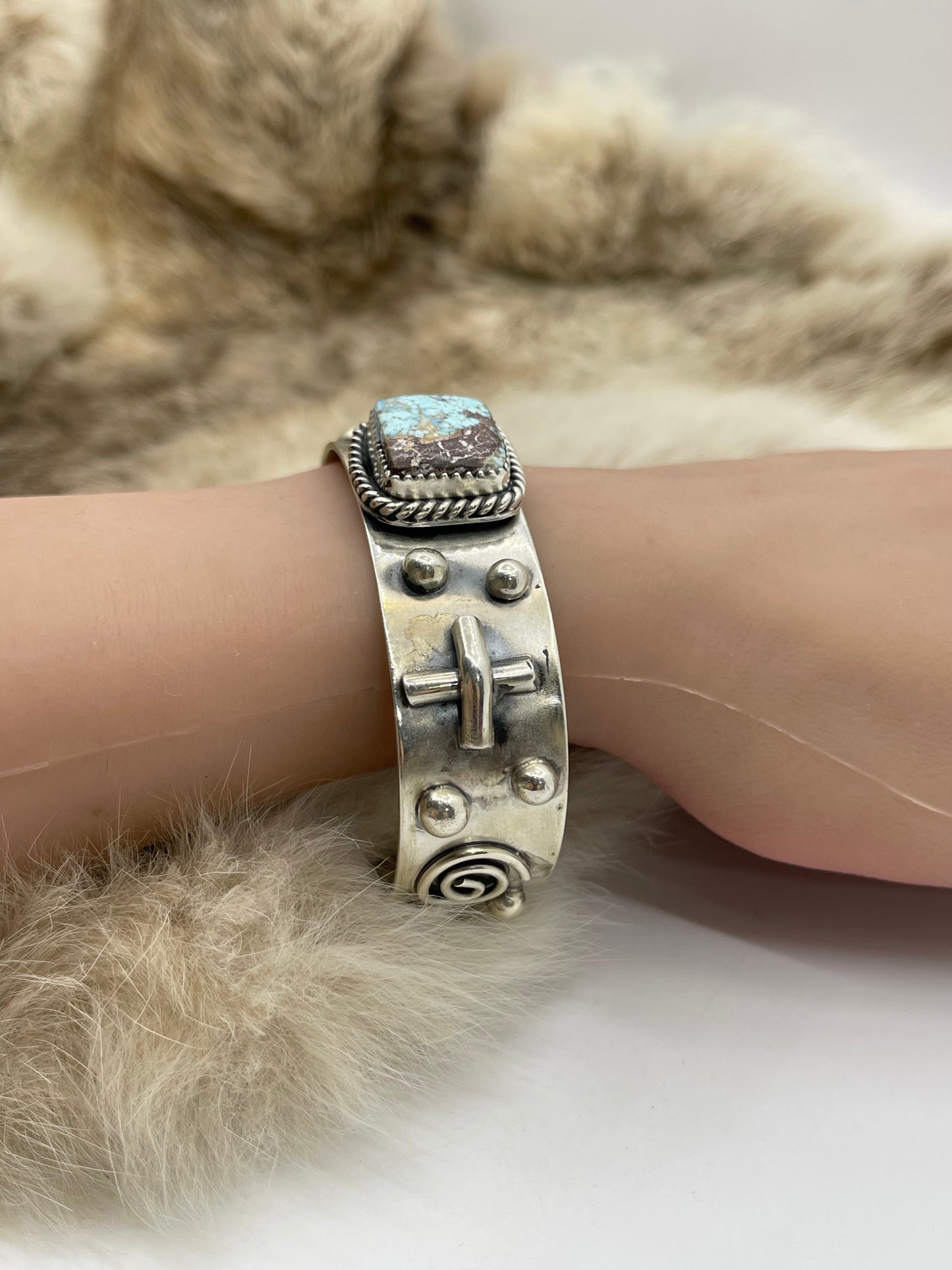 6"-7.5" Golden Hills Turquoise Cuff by Delbert Secatero, Navajo