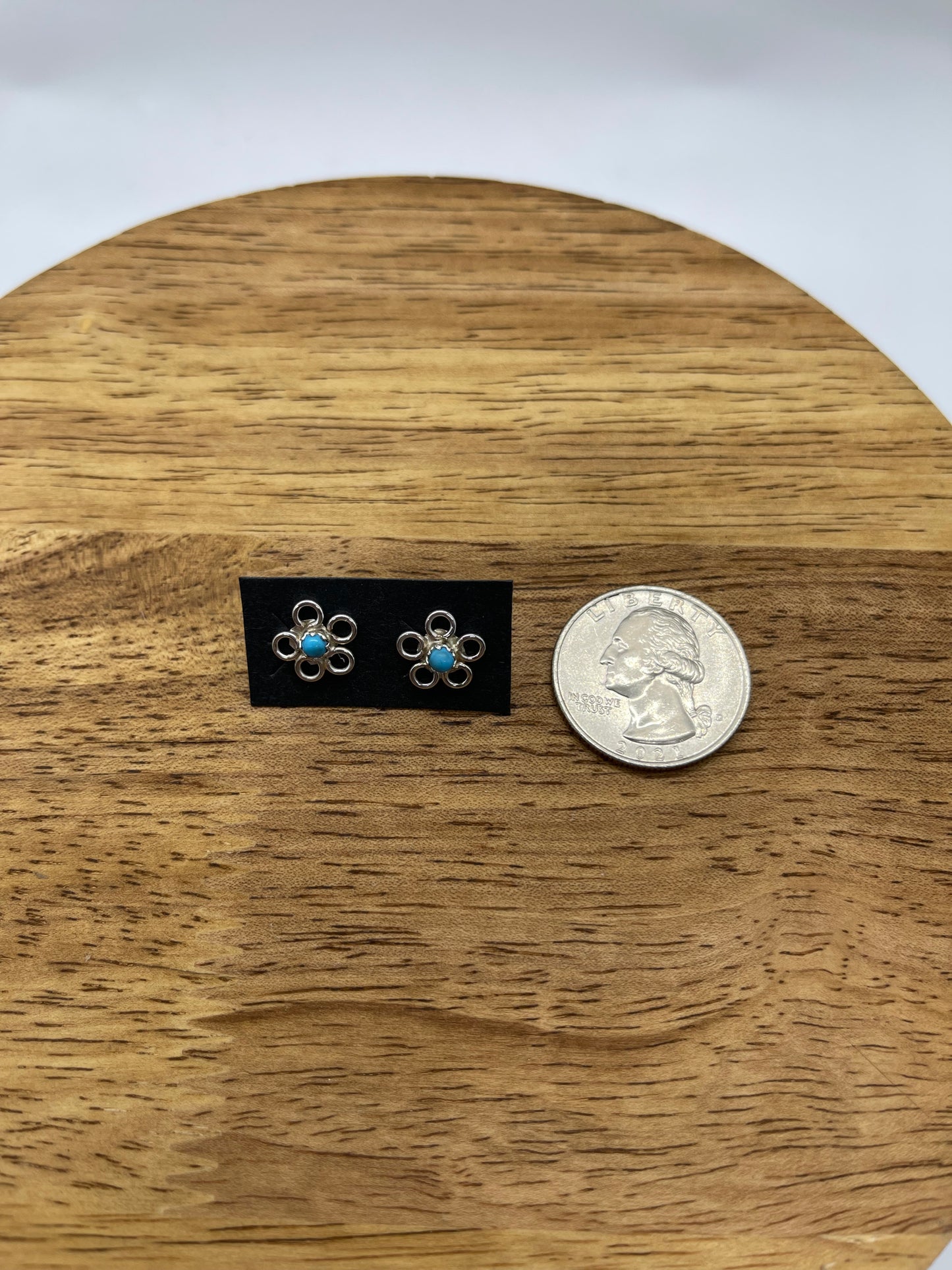 Turquoise Flower Post Earrings by Larson Chee, Navajo