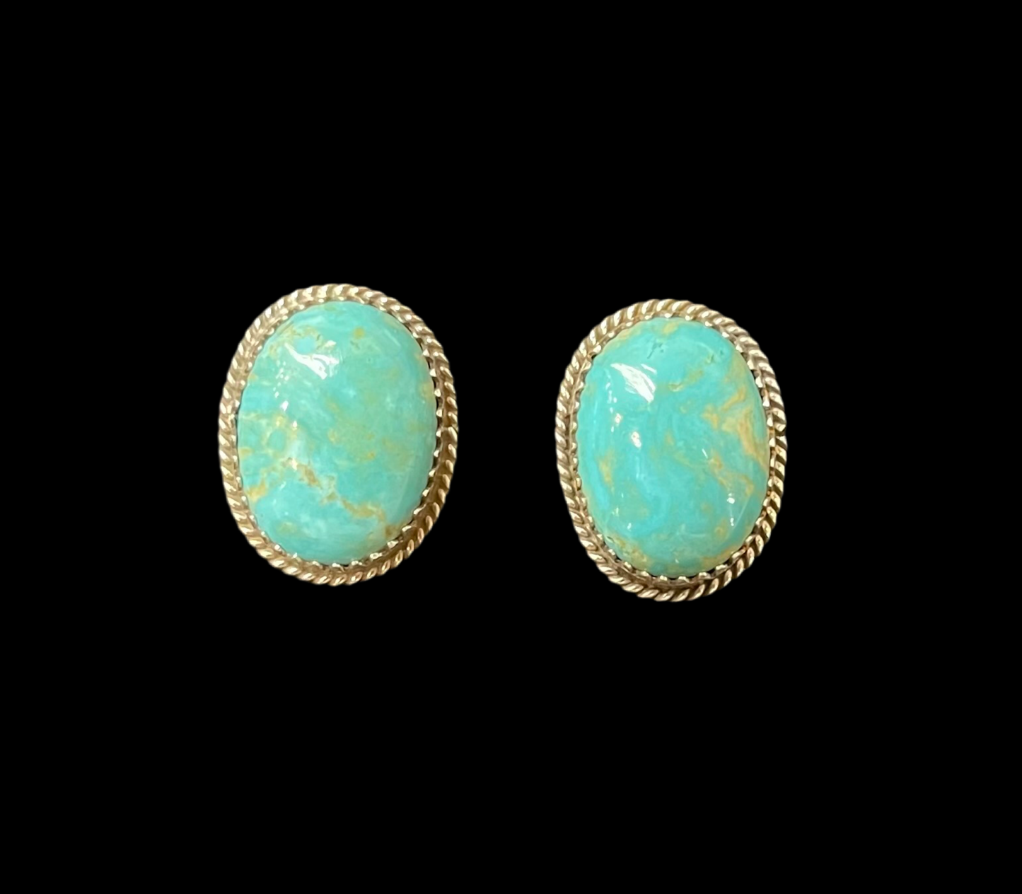 Oval Kingman Turquoise Post Earrings by Theresa Smith, Navajo