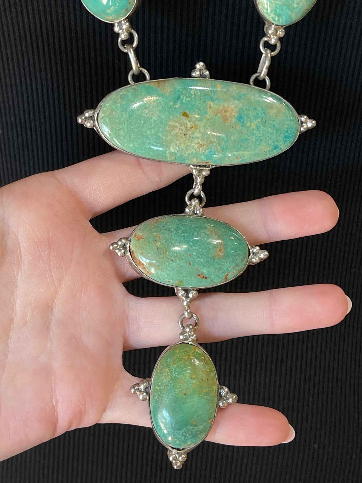 30" Emerald Valley Turquoise Lariat Necklace by Marcella James, Navajo