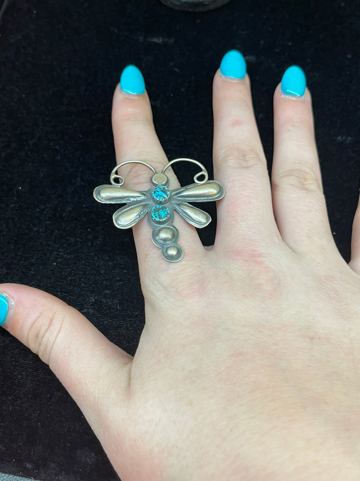 7.0 or 8.0 Butterfly or Dragonfly Ring by Tim Yazzie, Navajo