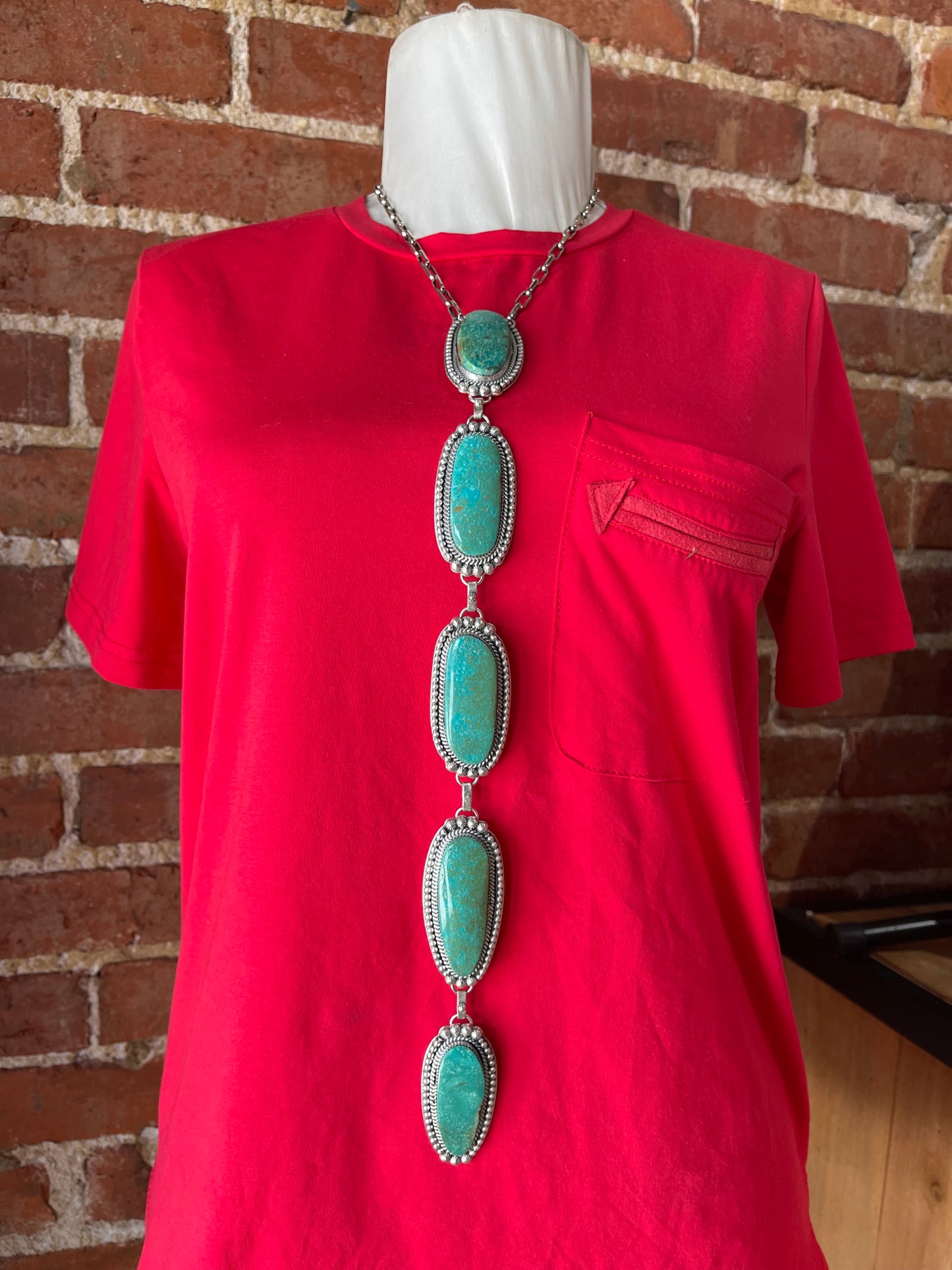 18"+13" 5 Stone Emerald Valley Turquoise Lariat Drop Necklace