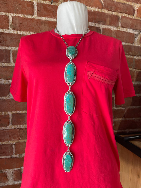 18"+13" 5 Stone Emerald Valley Turquoise Lariat Drop Necklace