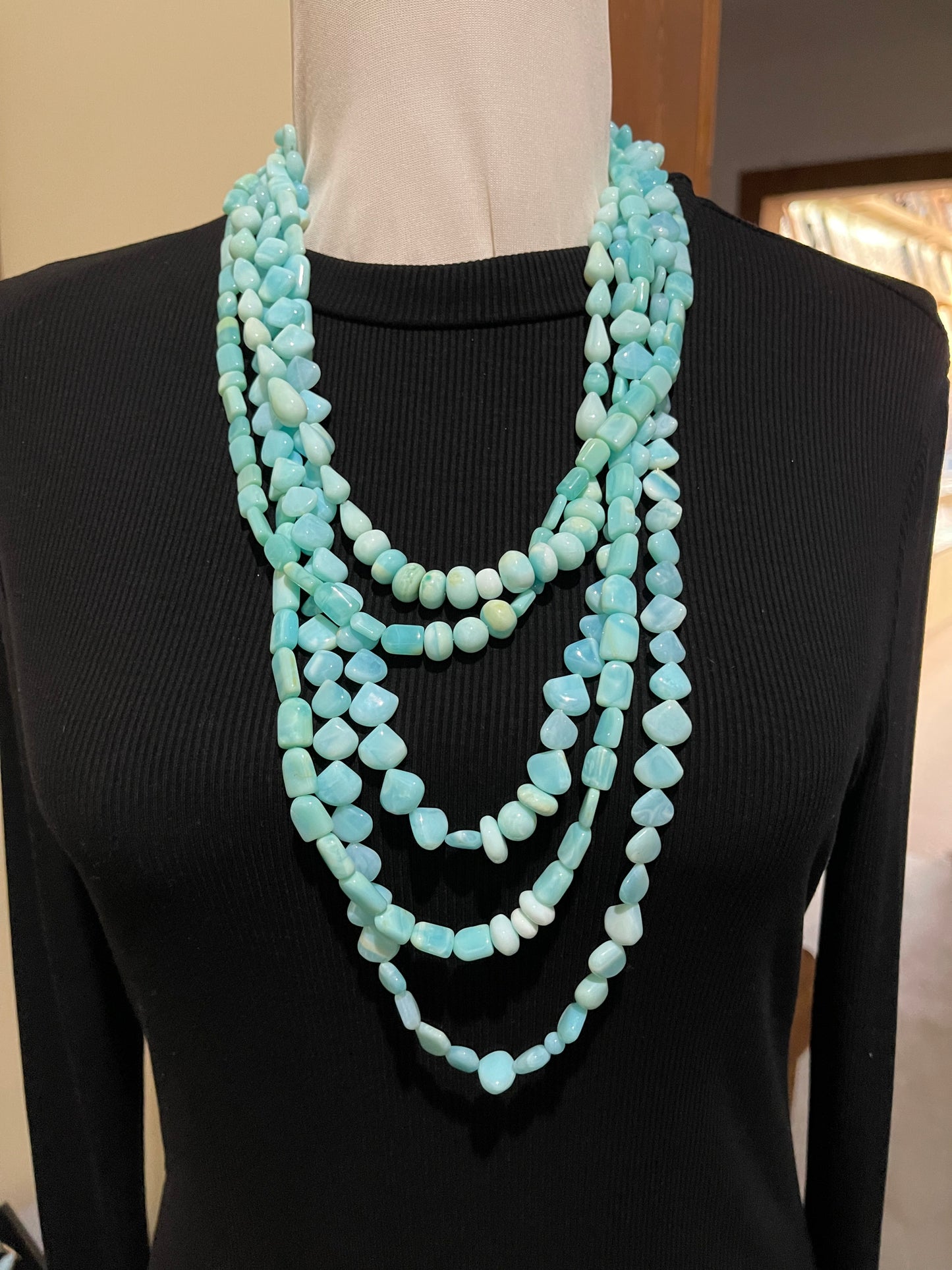 20"-30" 5 Strand Peruvian Opal Necklace with 4mm Navajo Pearls