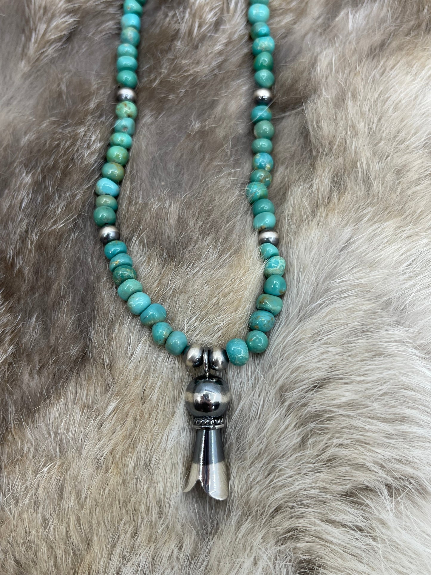 17" Nugget Turquoise Necklace with Silver Blossom